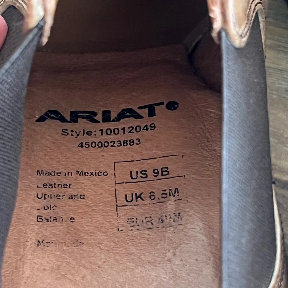 Ariat‎ Tan Leather Braided Back Block Heel Ankle Boots 10012049 Womens 9B